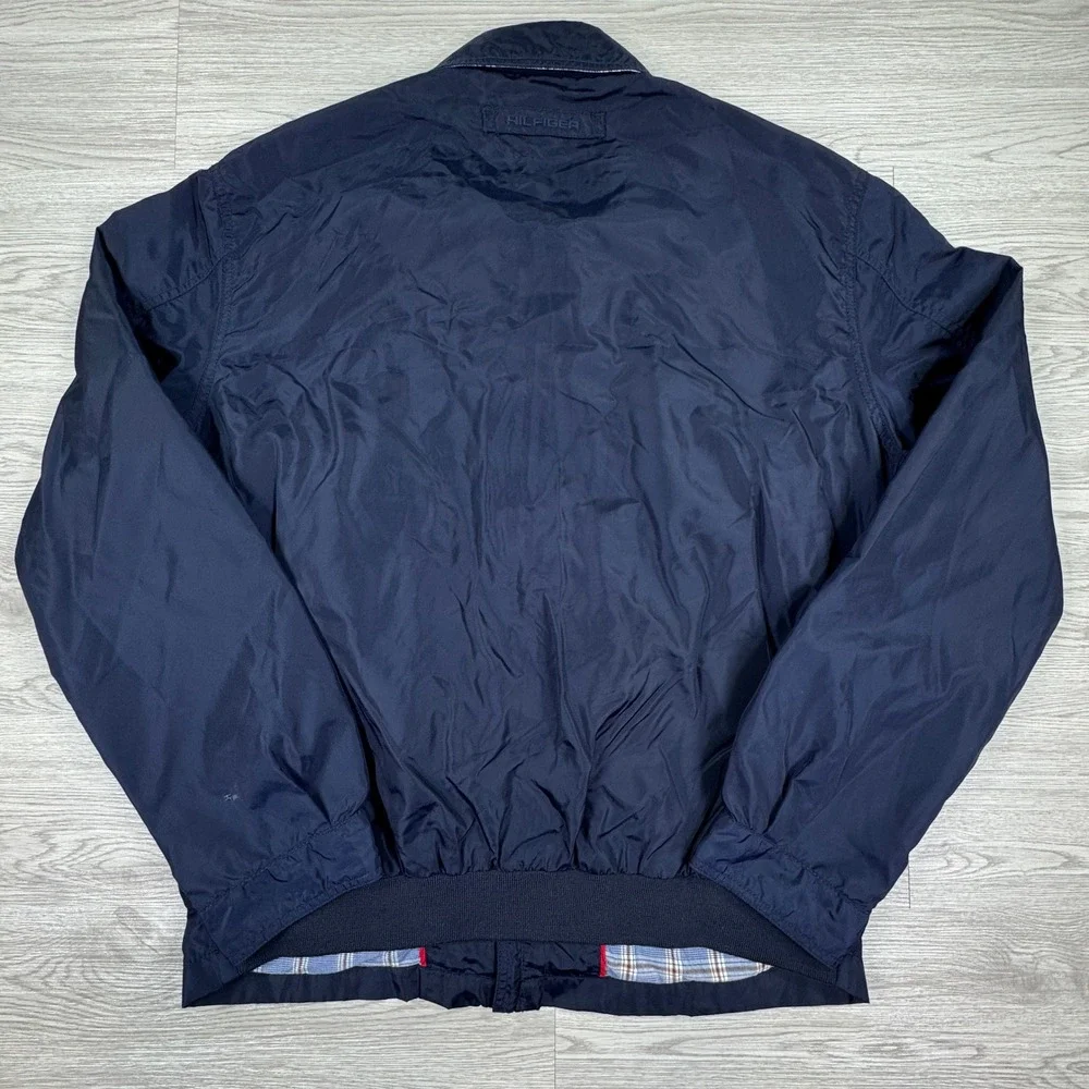 Tommy‎ Hilfiger Men's Jacket Windbreaker Navy Blue Large Plaid Lined Full Zip